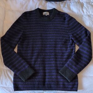 COS Men's Black and Purple Striped Crewneck Sweater